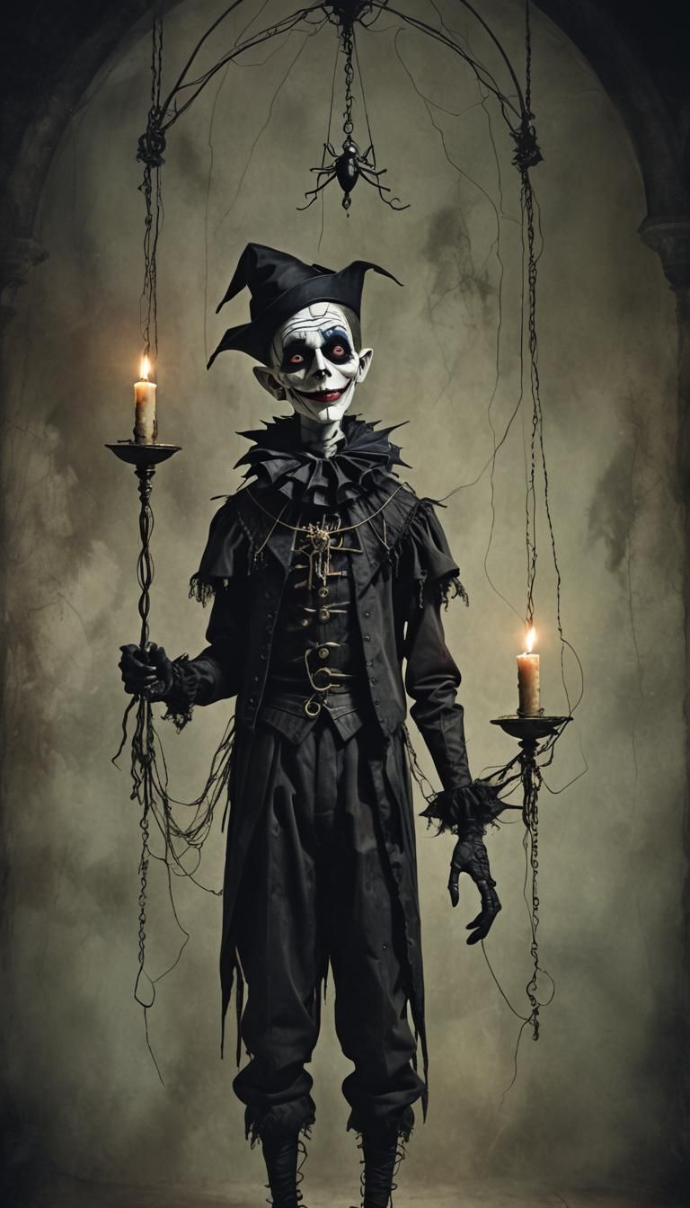 Gothic Jester Marionette in Dark Fantasy Style