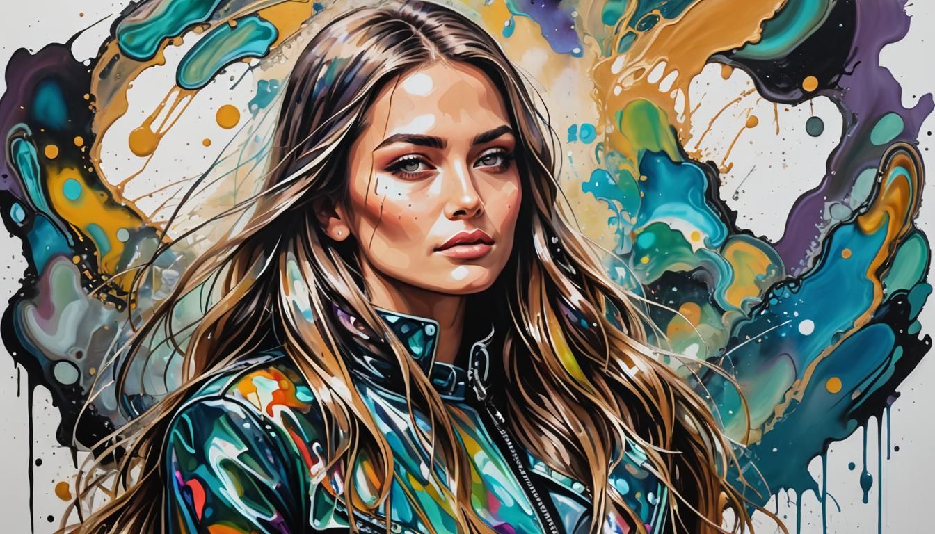 Beautiful Woman in Abalone Leather, Acrylic Illustration