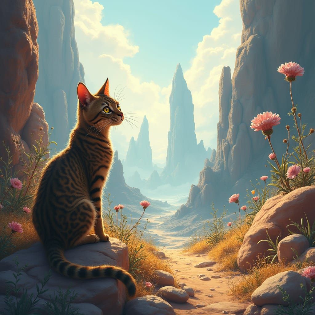 Tabby Cat on Alien Planet, Digital Painting