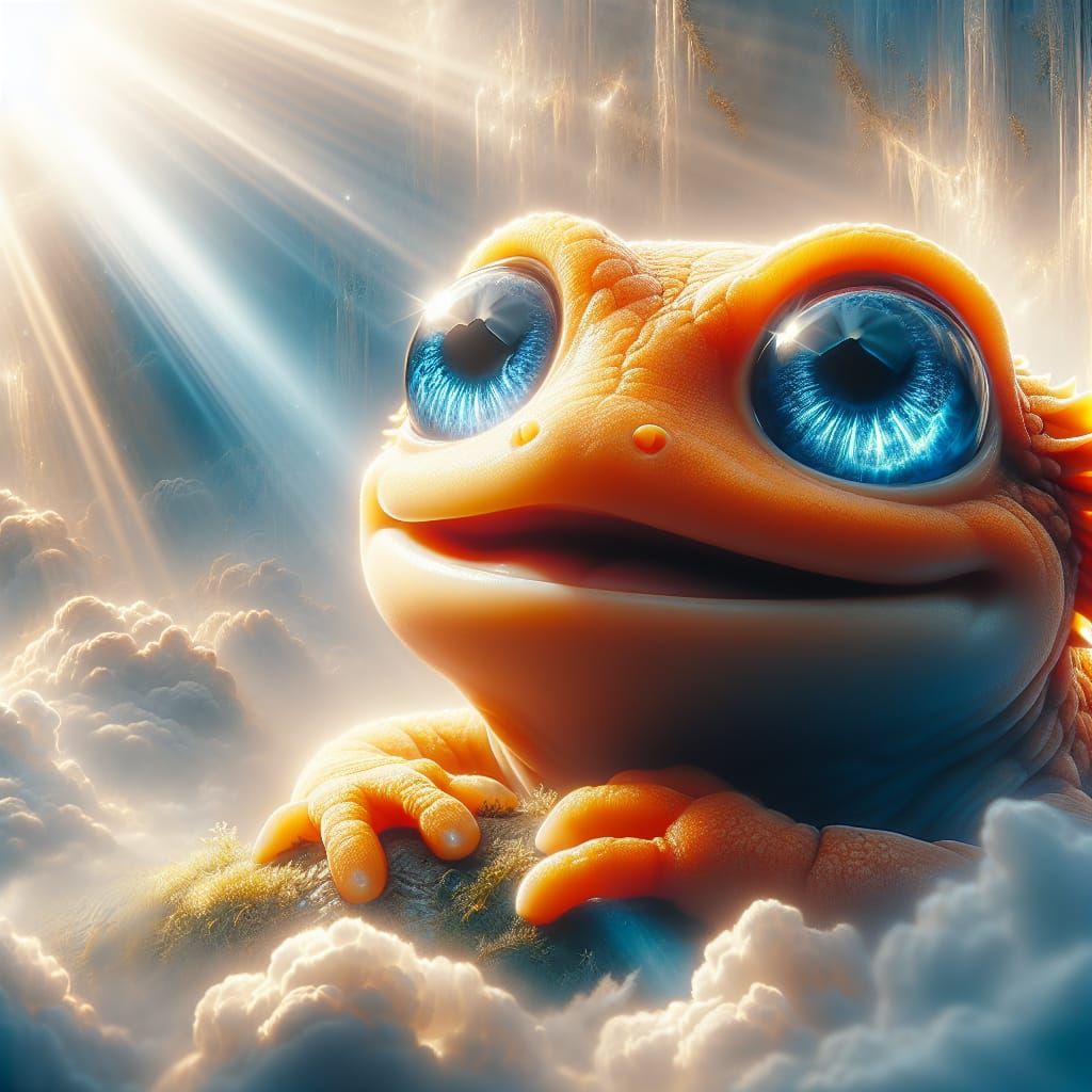 Orange Salamander with Blue Eyes in Divine Light