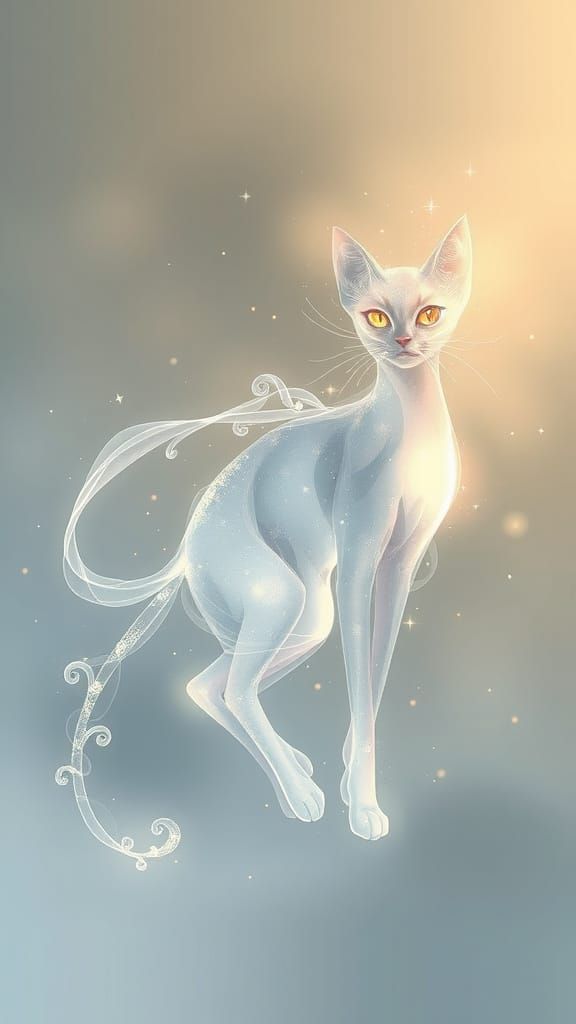 Enchanted Feline in Misty Landscape