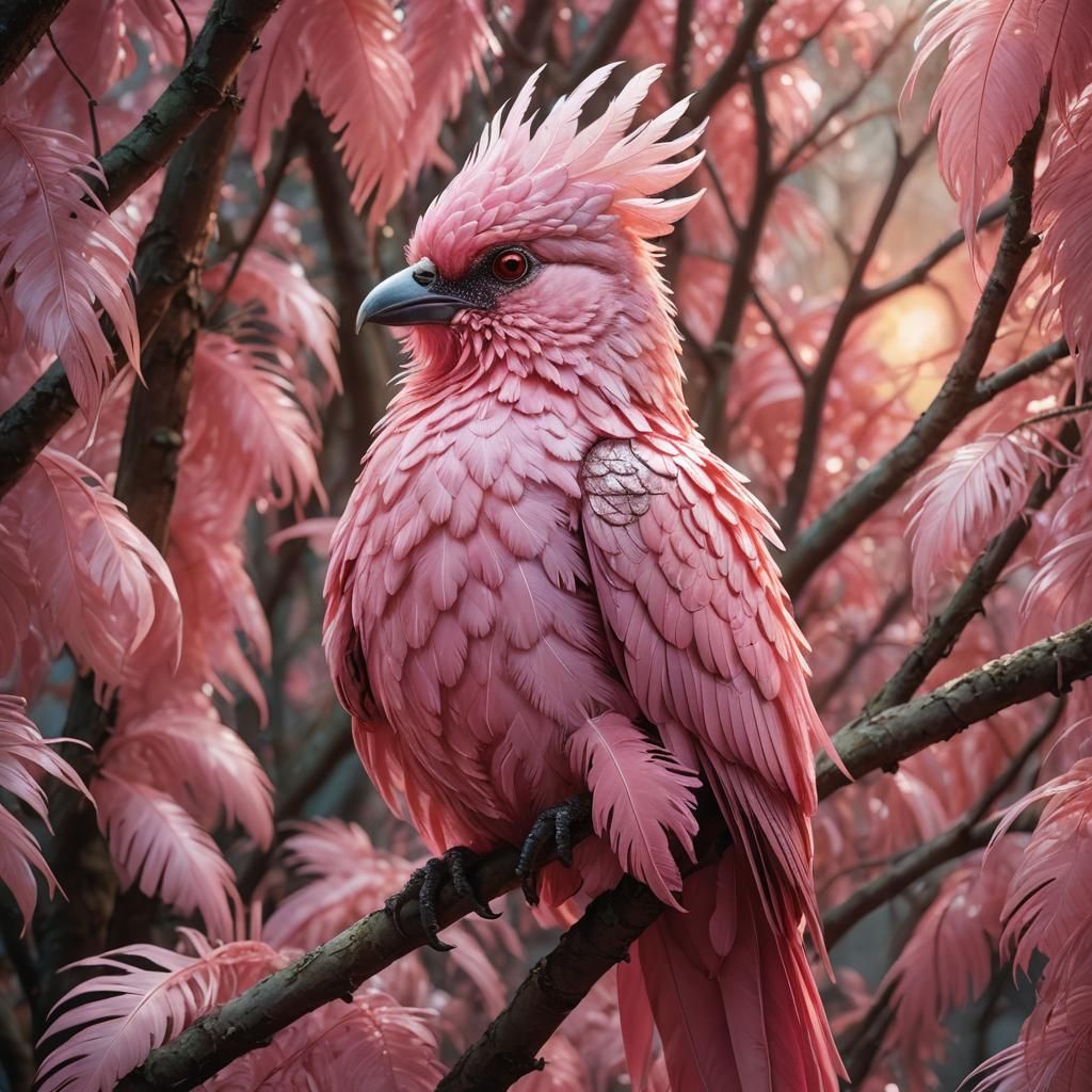 Luminous Pink Bird in Hyperrealistic Concept Art
