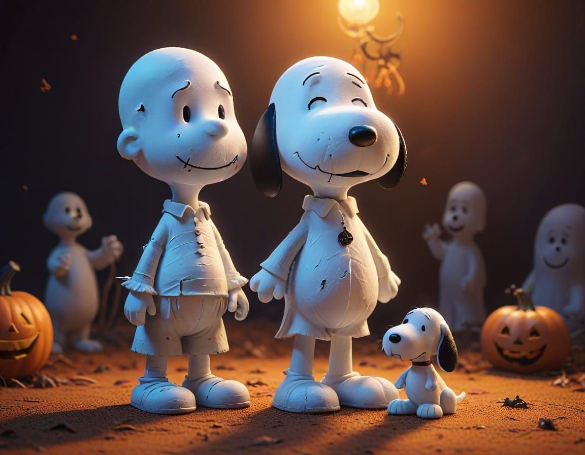 Charlie Brown and Snoopy Halloween Characters in Pixar Style