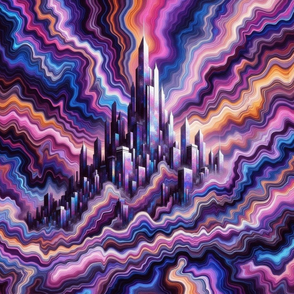 Vibrant Amethyst Crystal Formation in Dynamic Abstract Expre...