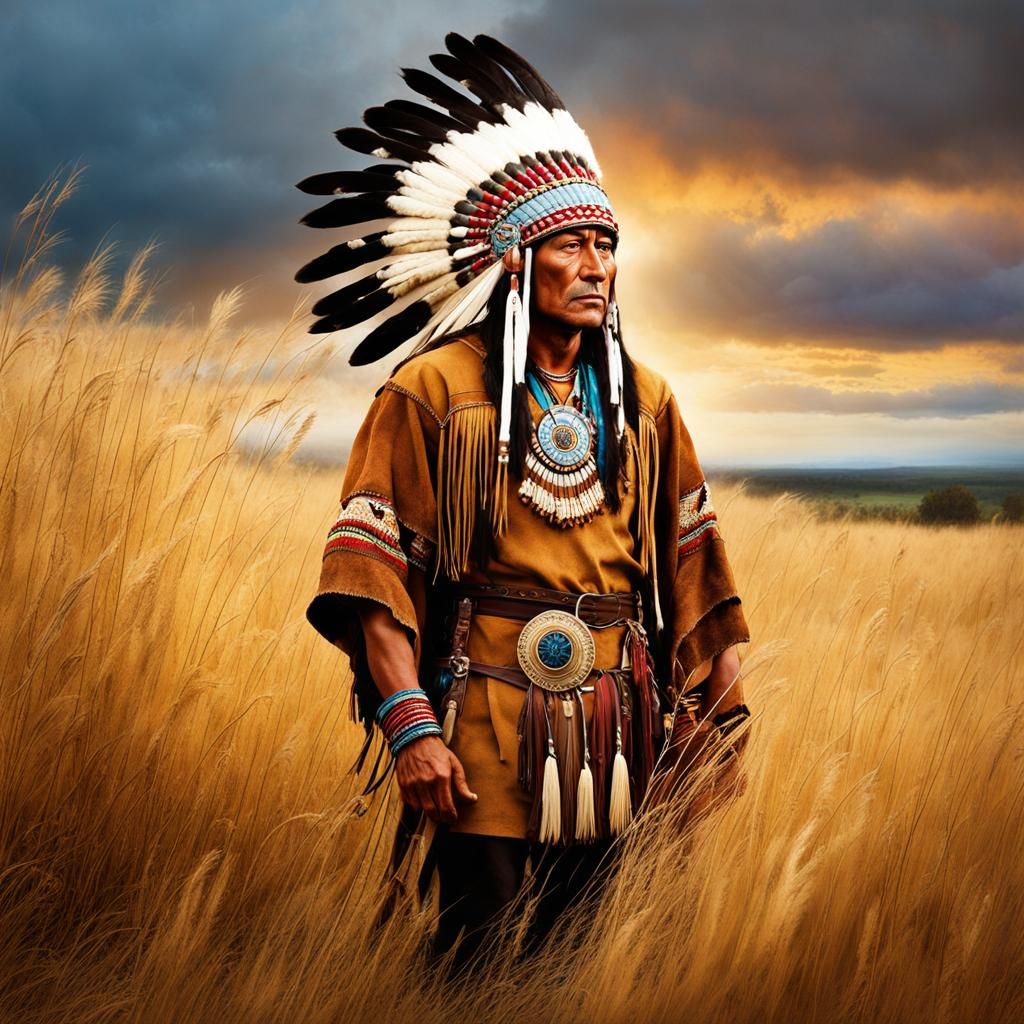 Aquarelle le portrait complet Hiawatha native indian en cost...