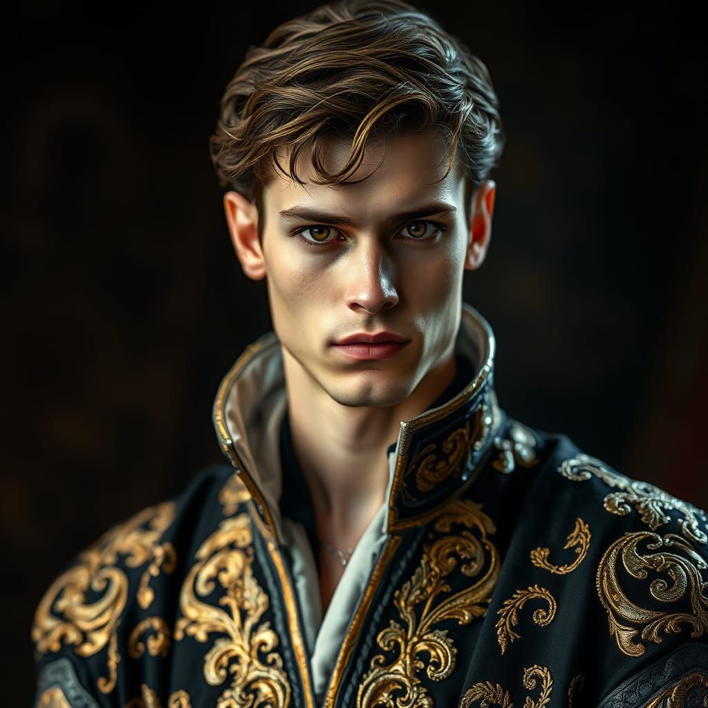 Regal Fantasy Prince in Dark Metallic Robes
