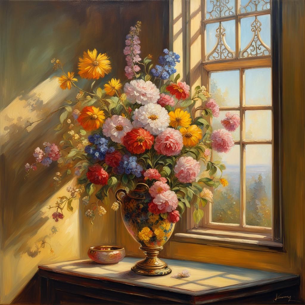 Victorian Vase of Spring, Summer, and Autumn Flowers