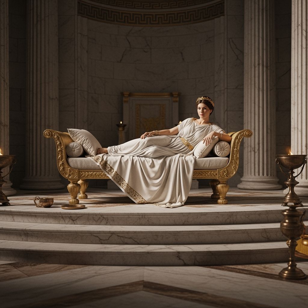 Regal Roman Empress in a Palatial Throne Room