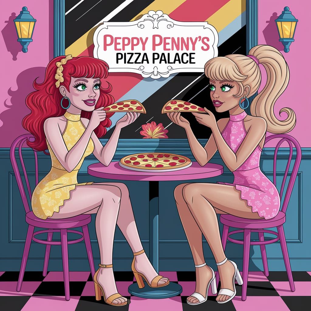 BFFs Share Pizza in Hyperrealistic Splash Art