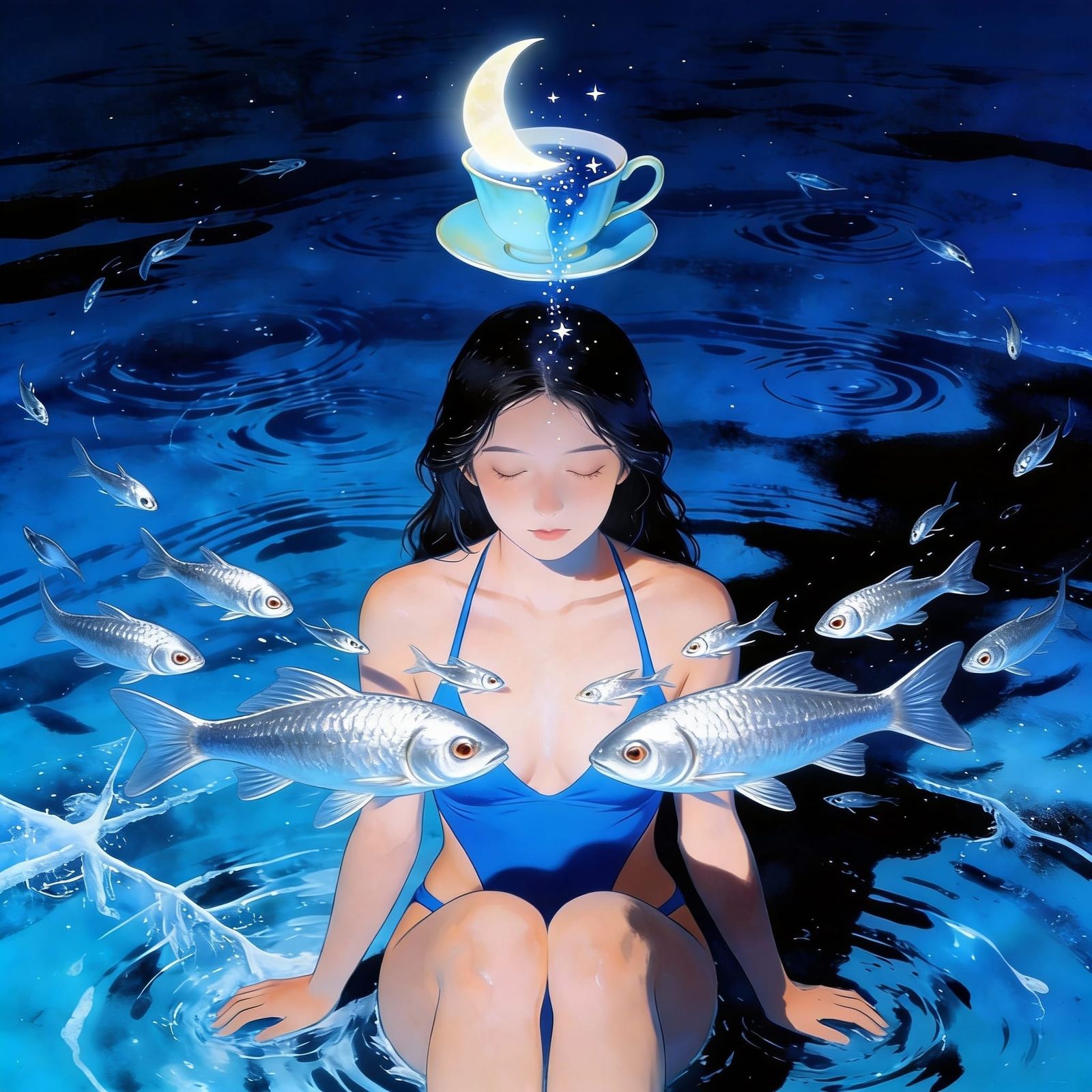 Meditating Fish in Serene Underwater Scene