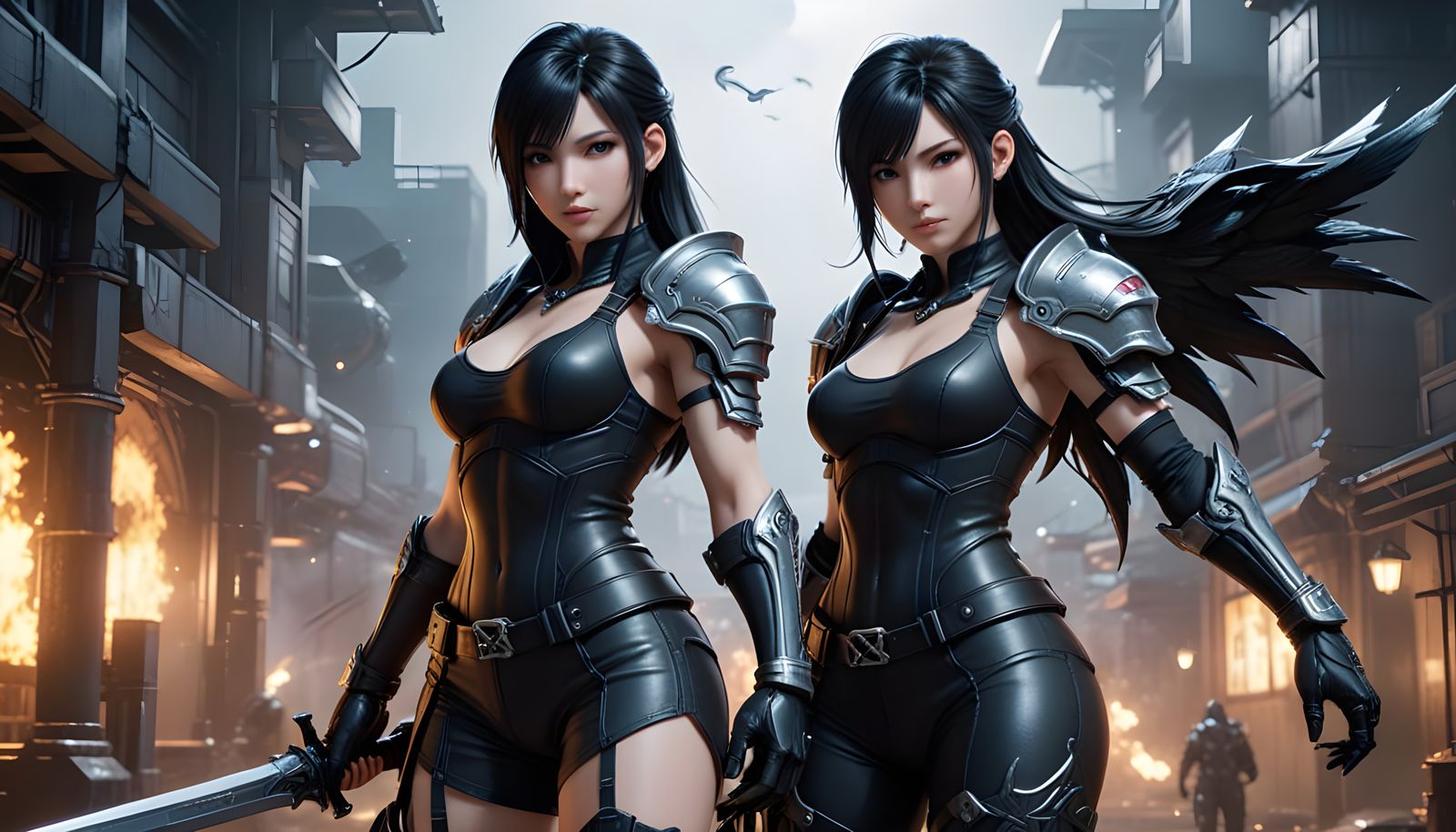 Tifa in Bahamut Outfit, Anime-Style 3D Art