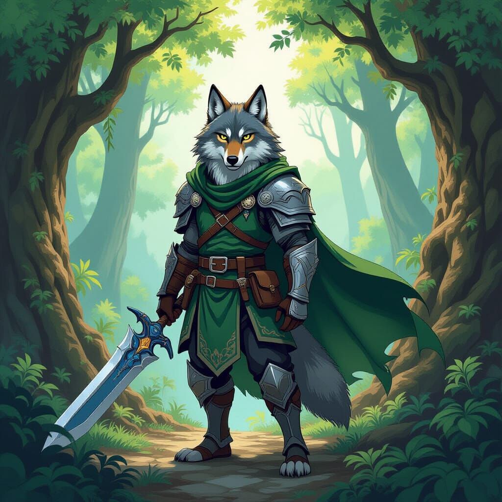 Armored Wolf Link: Forest Guardian in Mystical Style