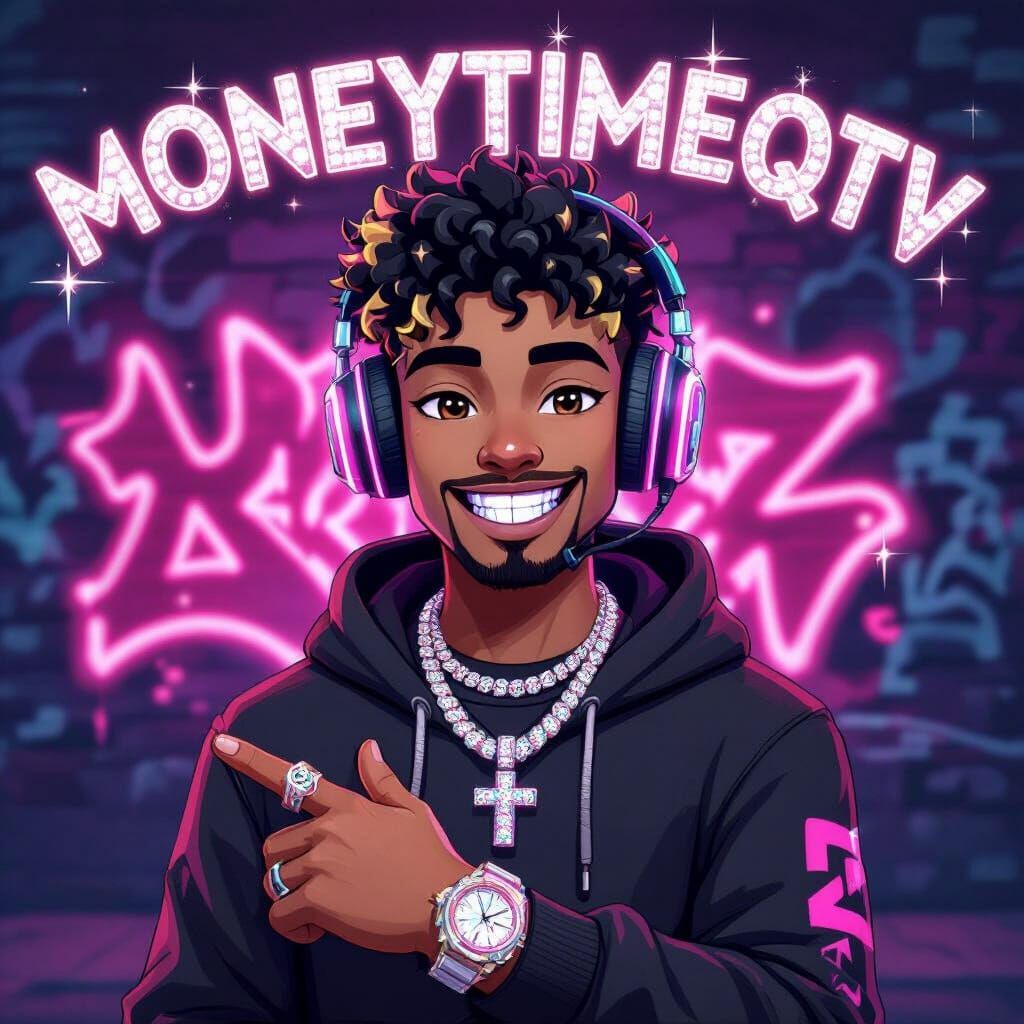 Gamer Avatar with Diamond Grillz and Neon Hoodie