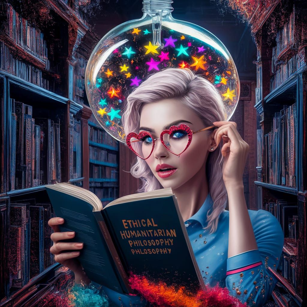 Woman Reading with Stars in Light Bulb, Splash Art