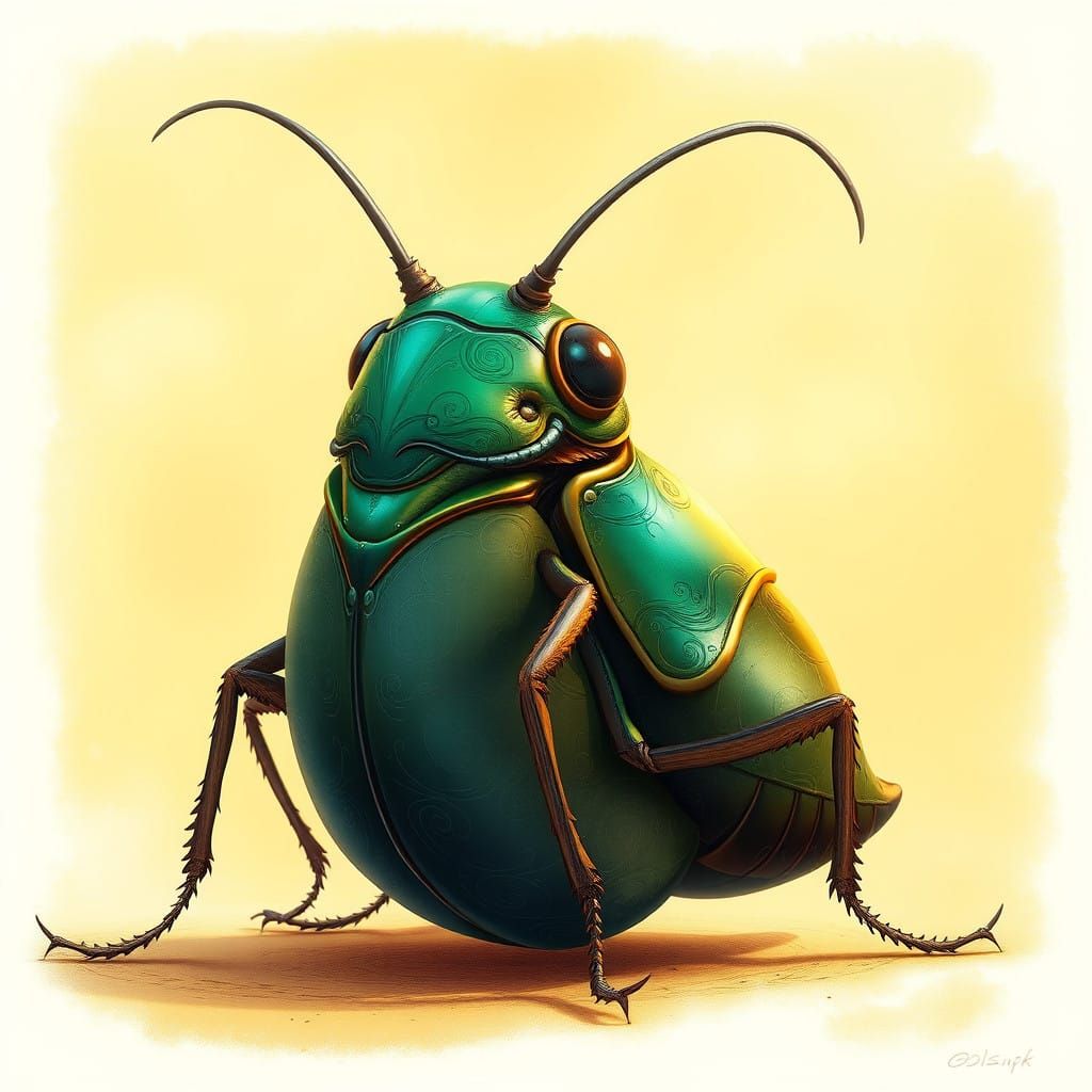 Glowing Emerald Cockroach Amidst Warm Hues
