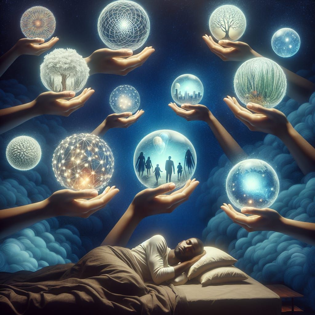 Diverse Hands Cradle Ethereal Orbs in Serene Dreamscape