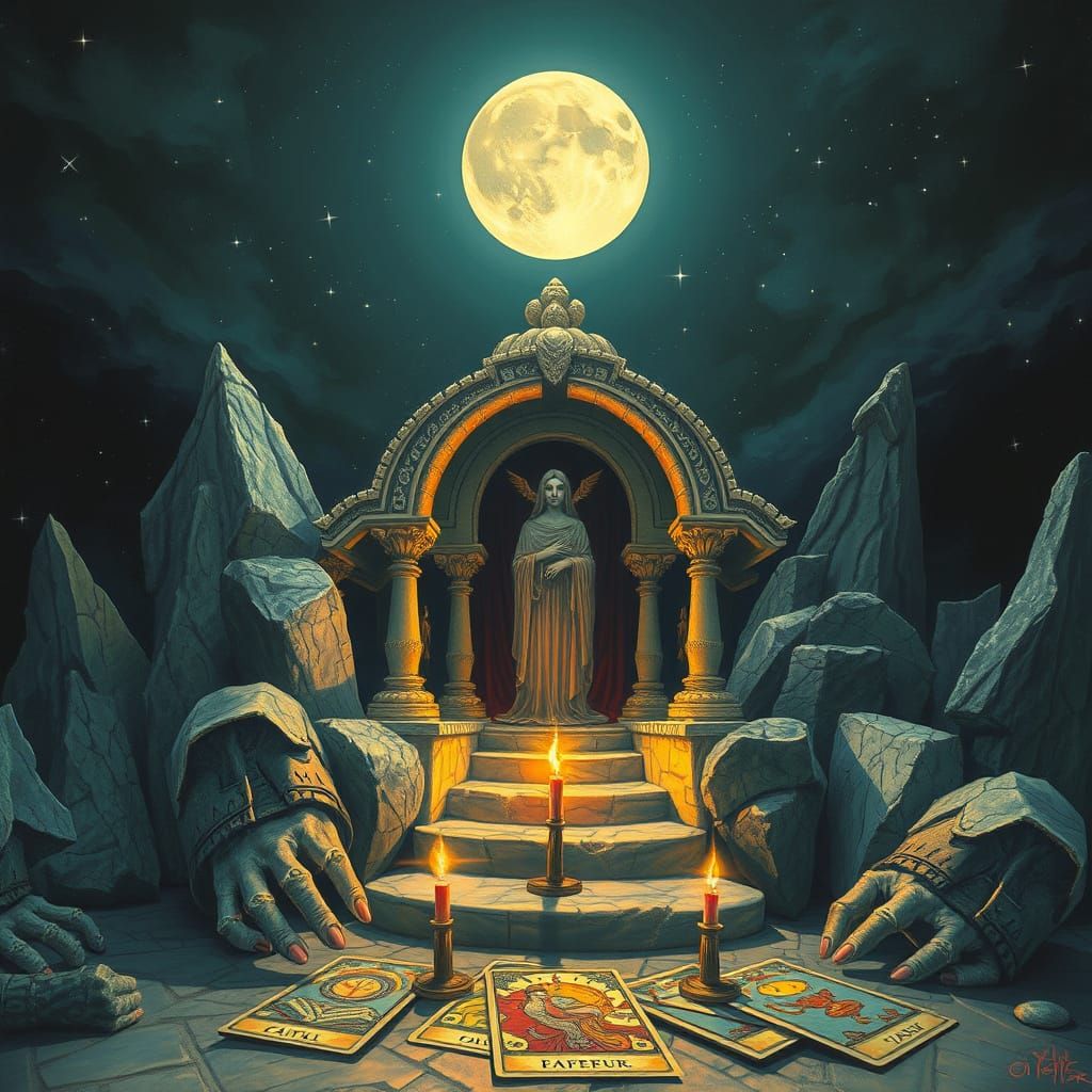 Mysterious Sage with Tarot Cards in Impasto Style