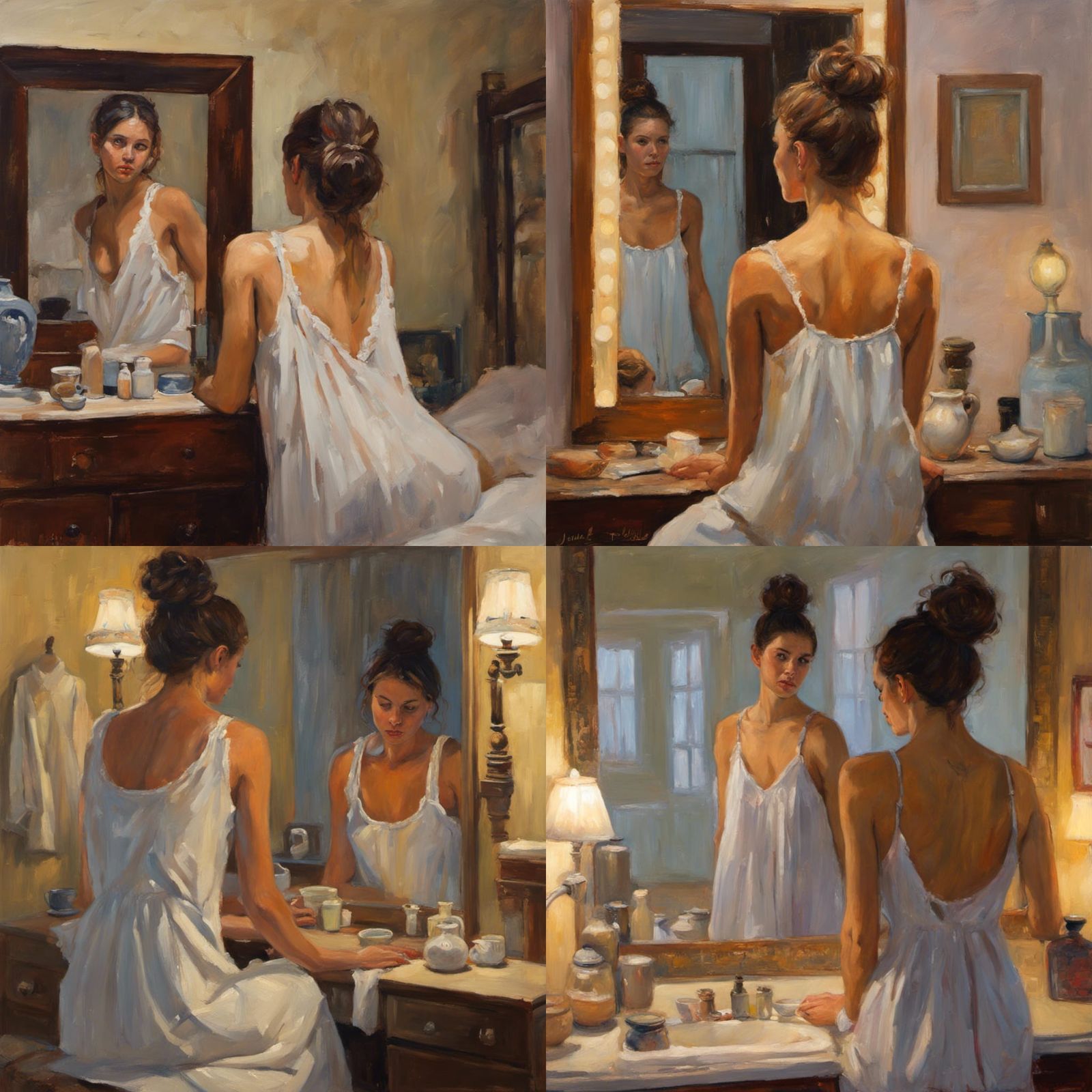 Julia Voth in Bedroom Mirror, Oil Painting