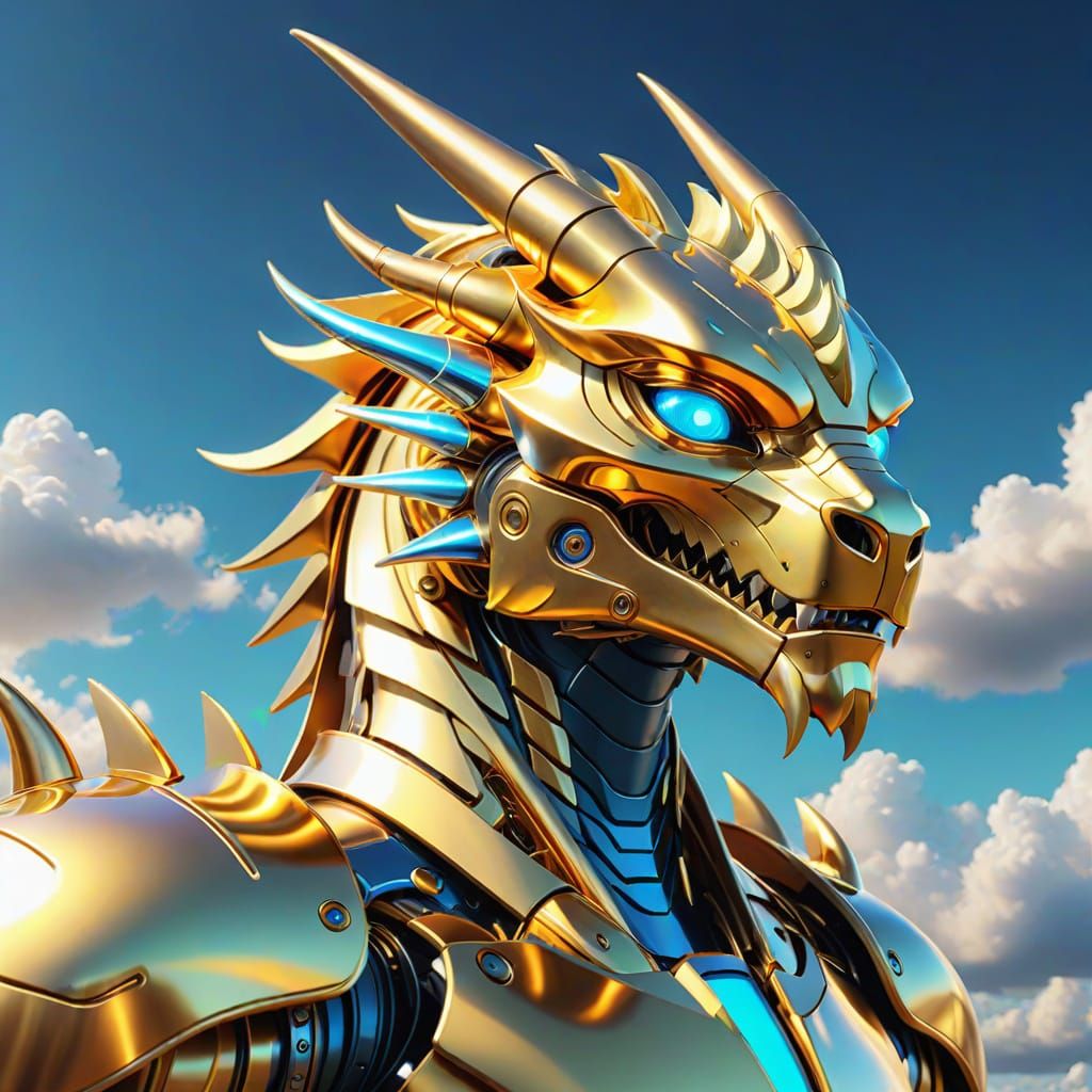 Golden Dragon Robot in Heroic Pose, Inspired by Grendizer