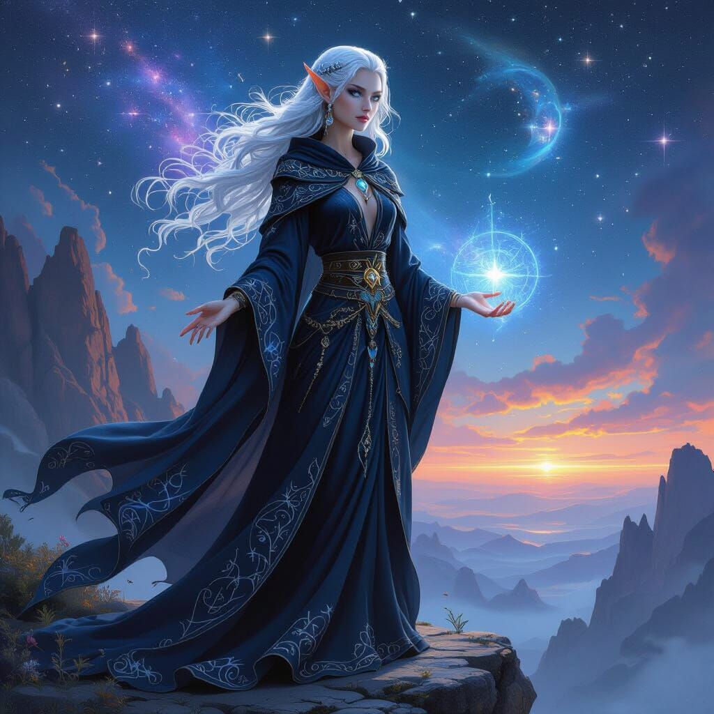 Astral Elf Druid Gazing at Cosmic Energy