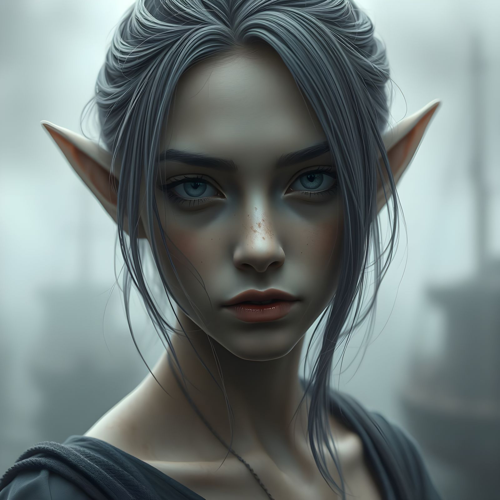 Stunning Anime-Style Elf Portrait in Muted Portals