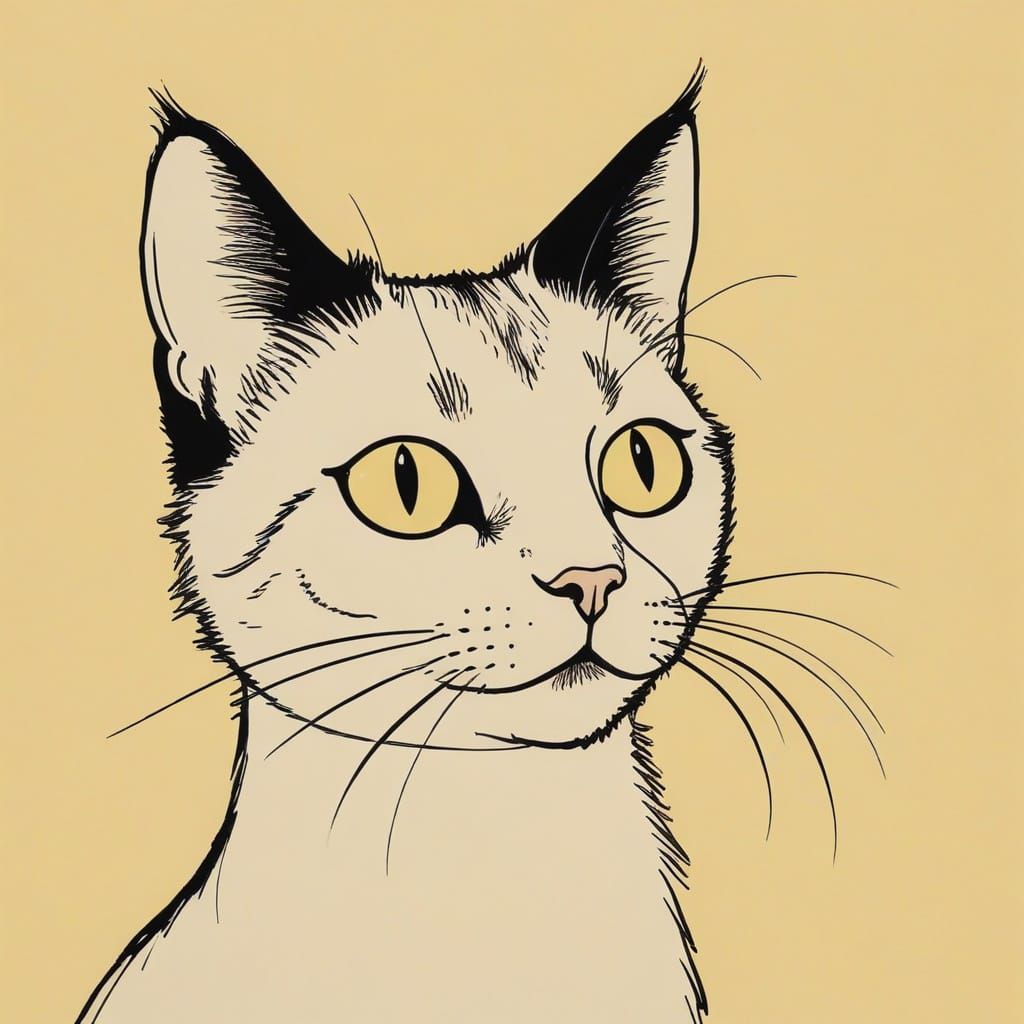 Minimalist Cat Caricature in Whimsical Doodle Style