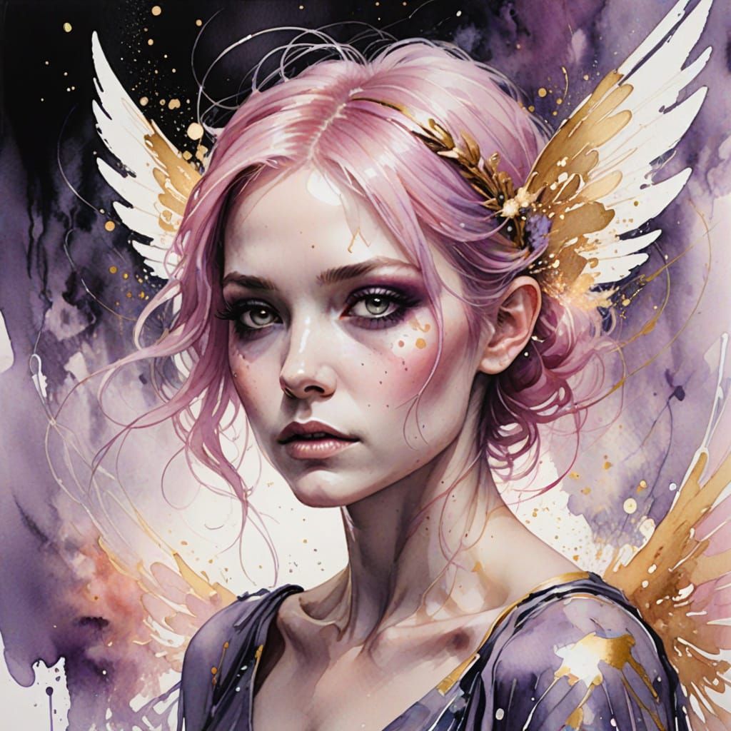 Dreamy Watercolor of Pixie with Glowing Wings