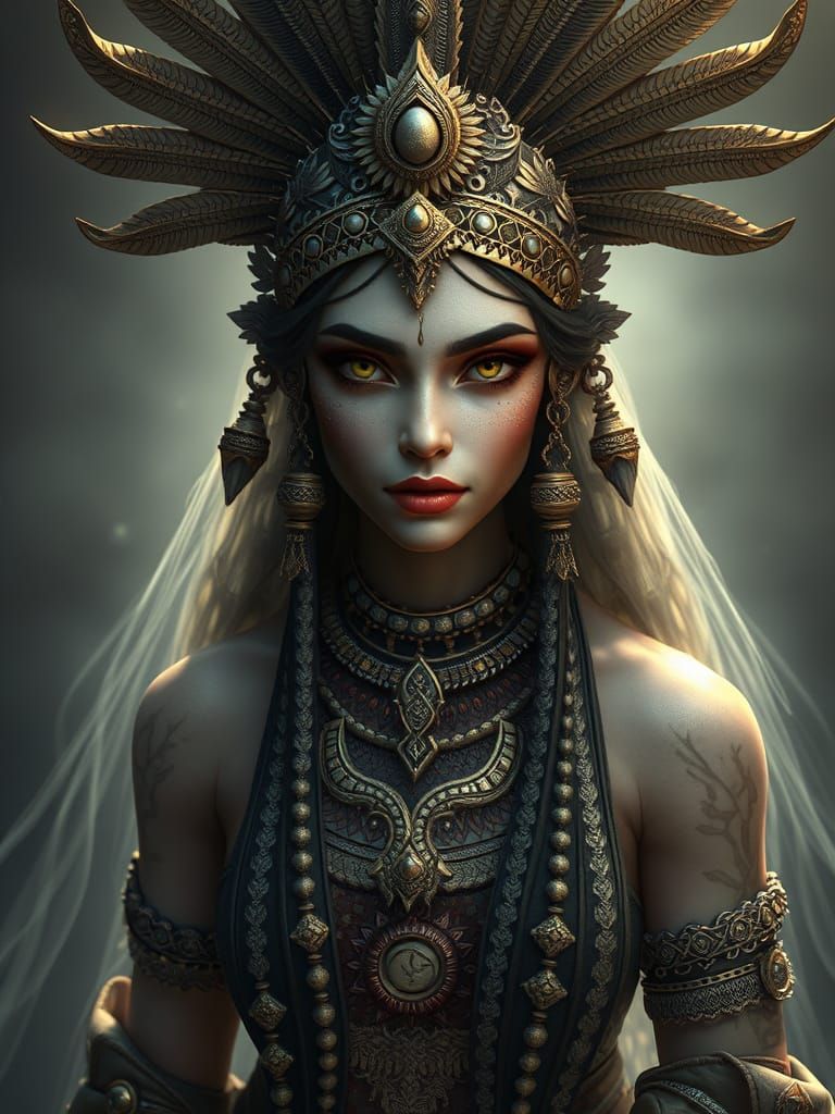 Priestess of light shrouded in dark elegance