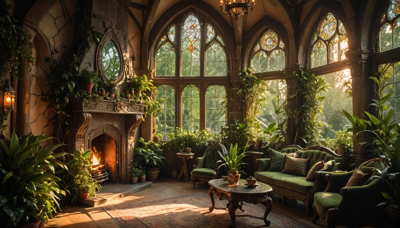 Opulent Elven Sitting Room with Fireplace