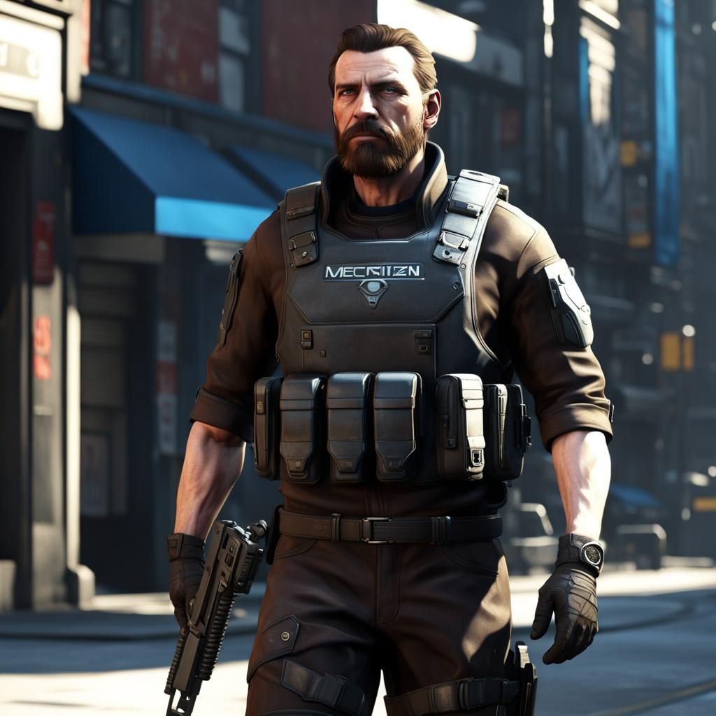 Star Citizen Mercenary in City Street