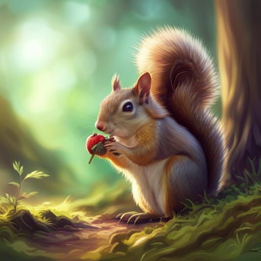 Dreamy Squirrel Portrait in Detailed Illustration Style