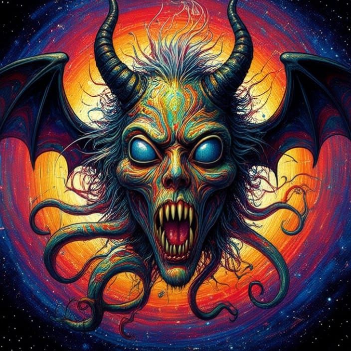 Cosmic Horror Creature in Watercolor and Ink Surreal Art