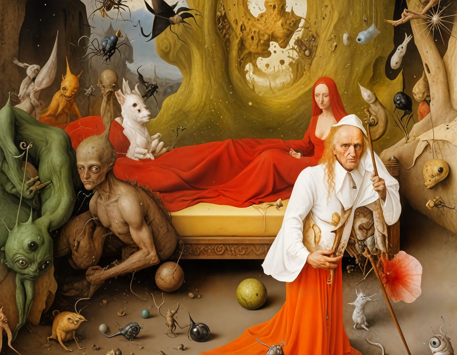 the old guy is upset because he feels that he's been displaced in the bed by the menagerie (and possibly unnamed others)