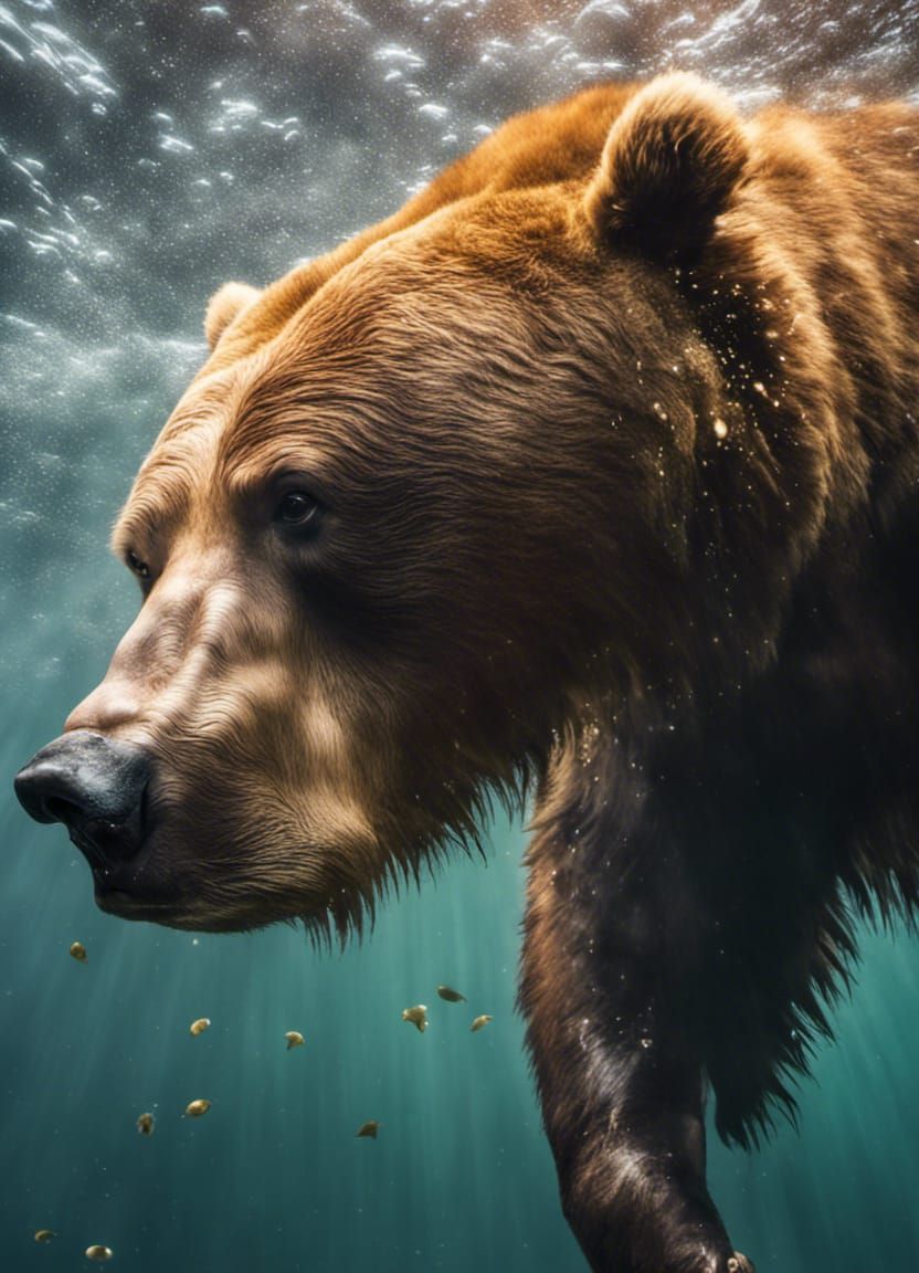 Underwater Kodiak Bear Catching Fish