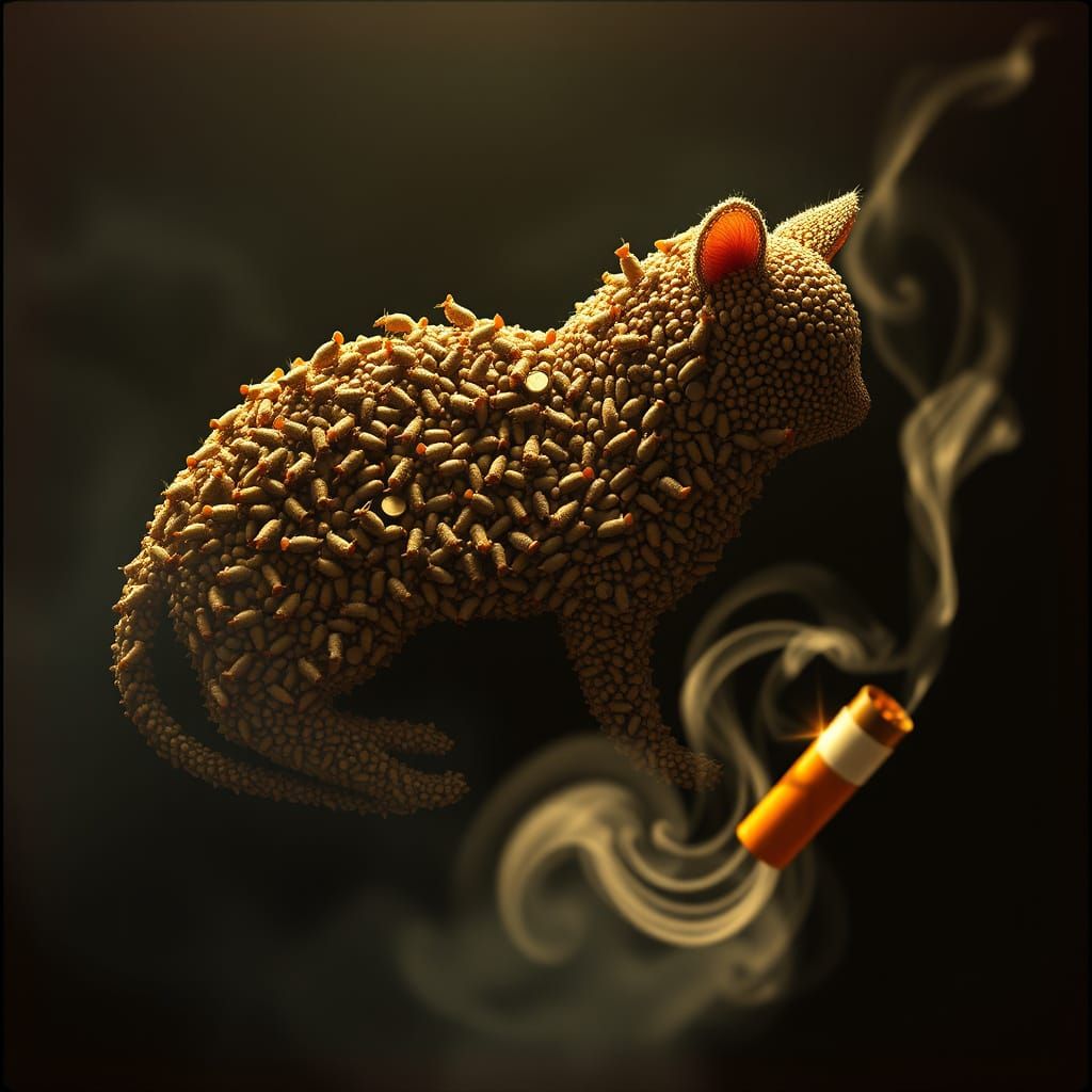 Surreal Whimsy: Majestic Cat Formed by Tiny Mice, Wolf by Ti...