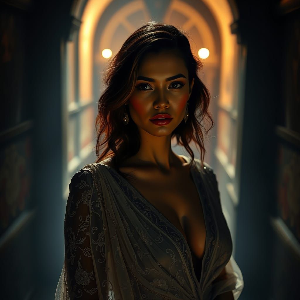Elegant Woman in Moody, Cinematic Lighting