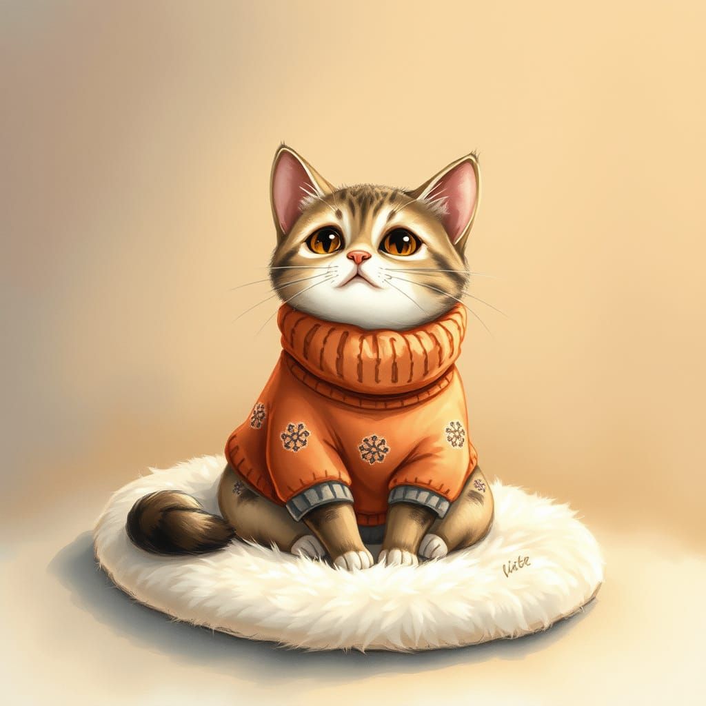 Whimsical Feline in Watercolor Whimsy