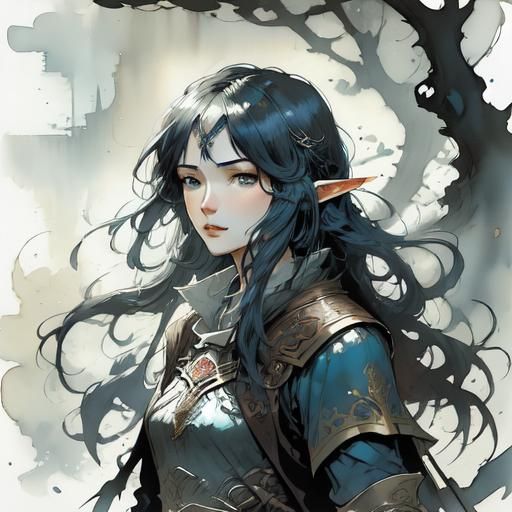 Drow Elf Bard Portrait in Comic Art Style