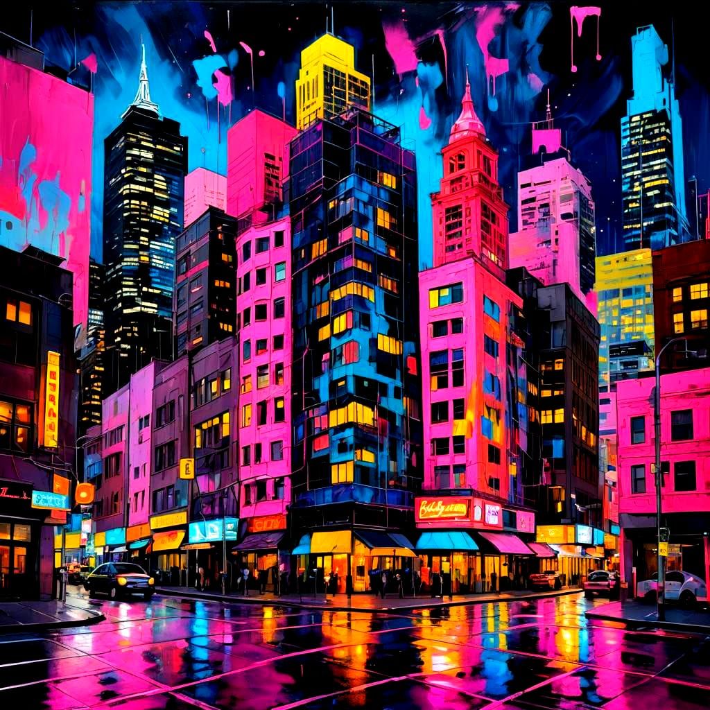 Melbourne at Night in Warhol-Inspired Pastel Drawing