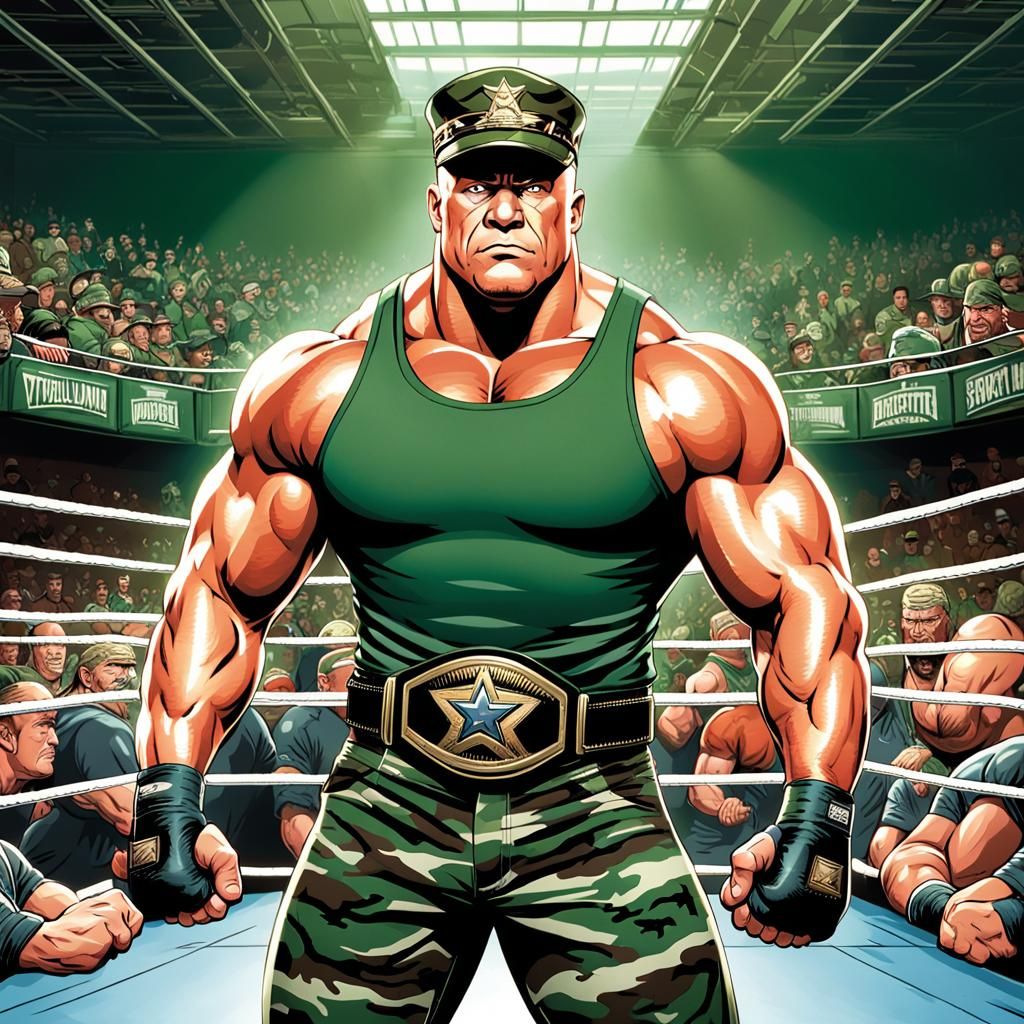Muscular Drill Sergeant Pro Wrestler in Comic Book Art