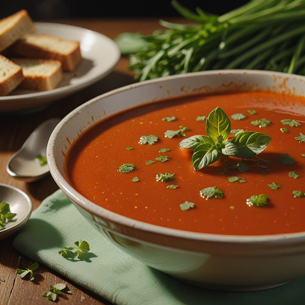 Cinematic Tomato Soup with Chives and Mint