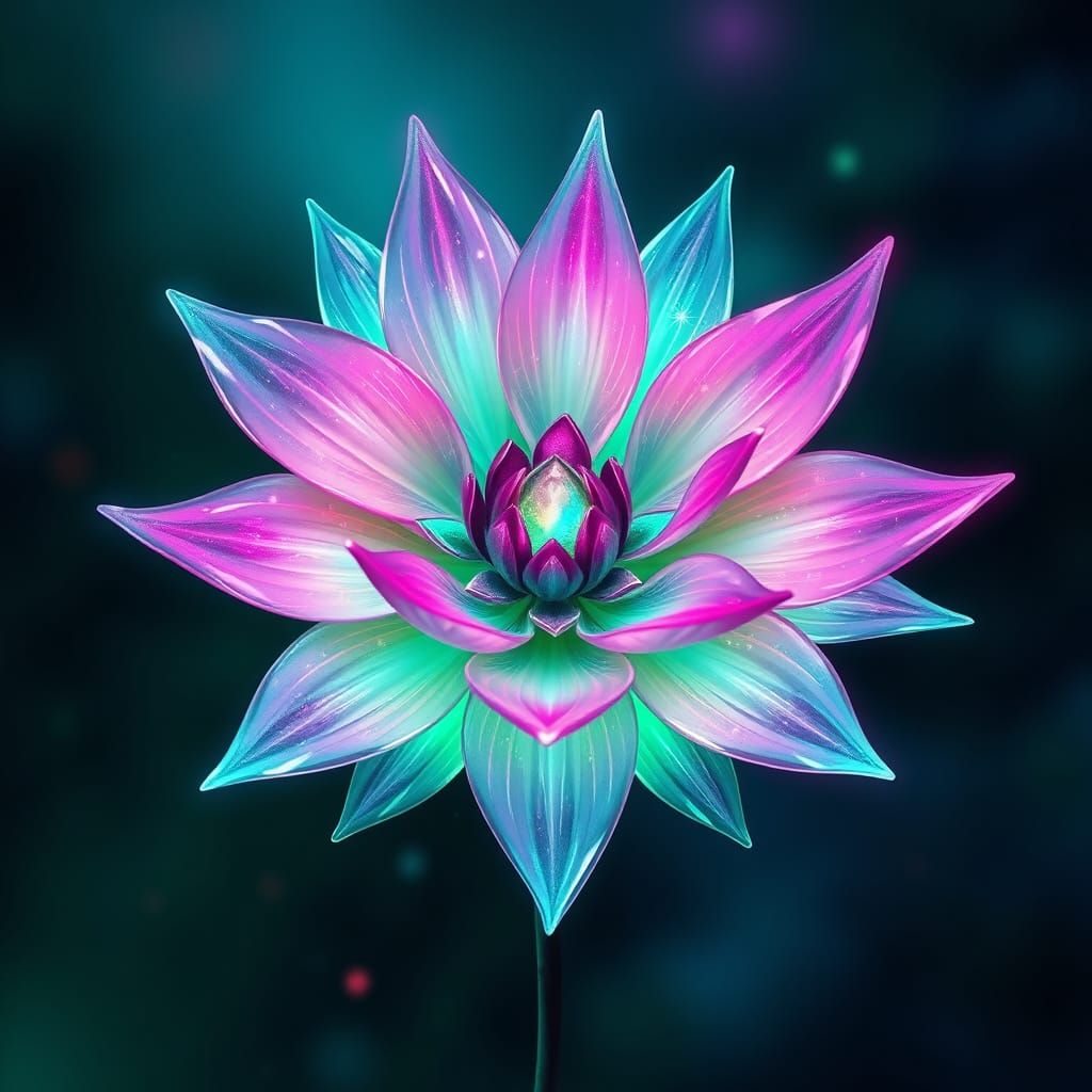 Glowing Emerald Fuchsia Element Flower in Ethereal Light