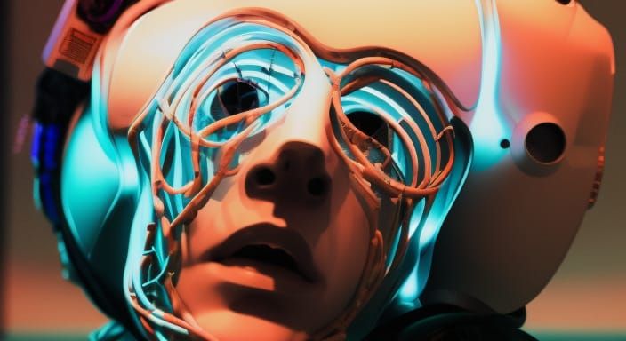 Futuristic Portrait of Head with Wires in Cyberpunk Style