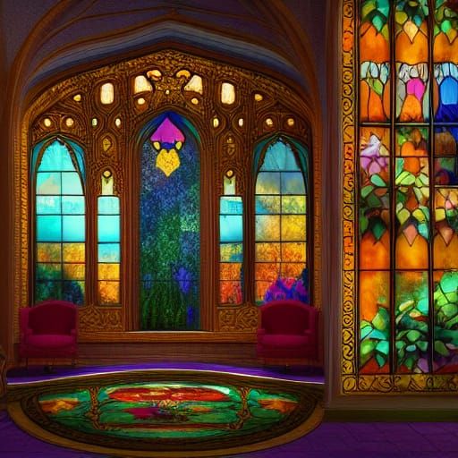 Stained Glass Castle in a Detailed Matte Painting