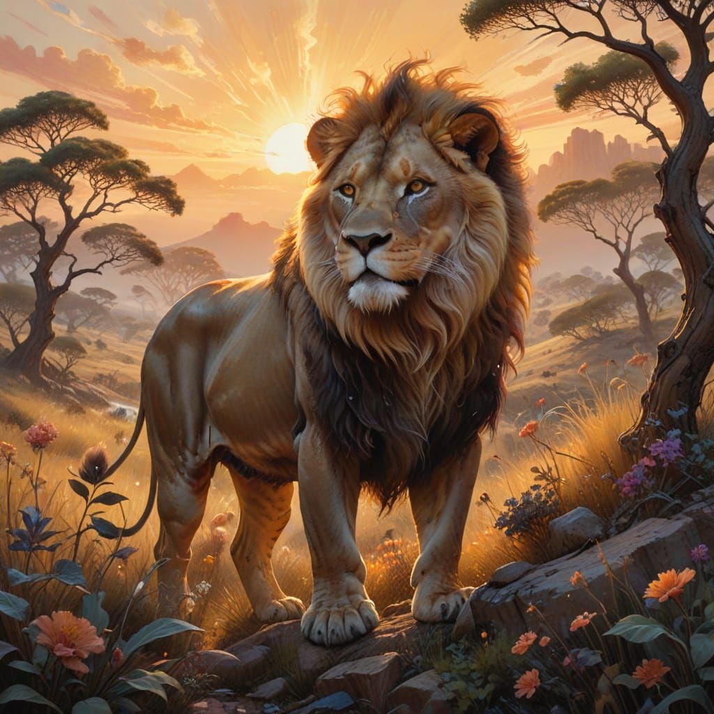 Regal Lion in Golden Hour Splendor