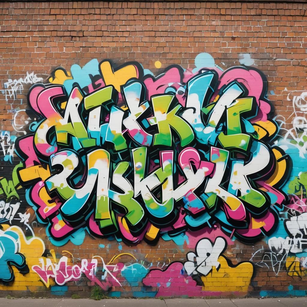Funk Art Graffiti Mural in Neon Colors