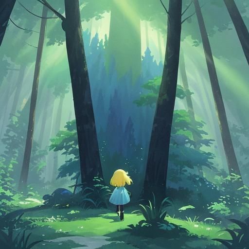 Anime Girl in Futuristic Forest: Vibrant Cel-Shaded Art