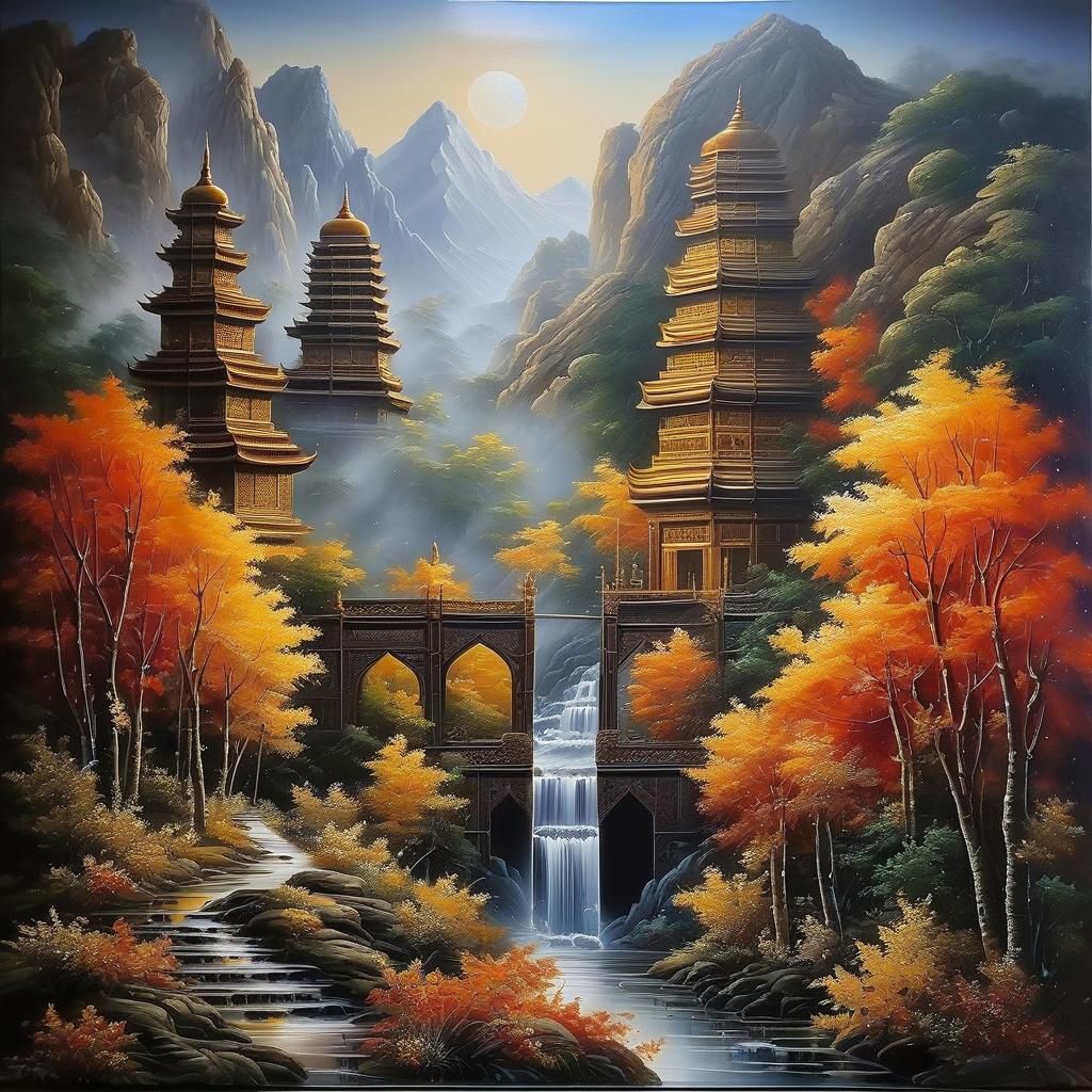 Intricate Wet Oil Painting with Detailed Background