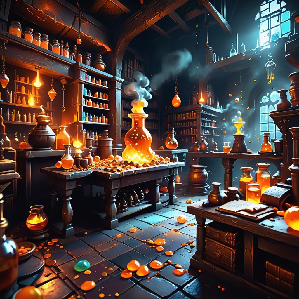 Candy Explosion in Magical Alchemy Lab Concept Art