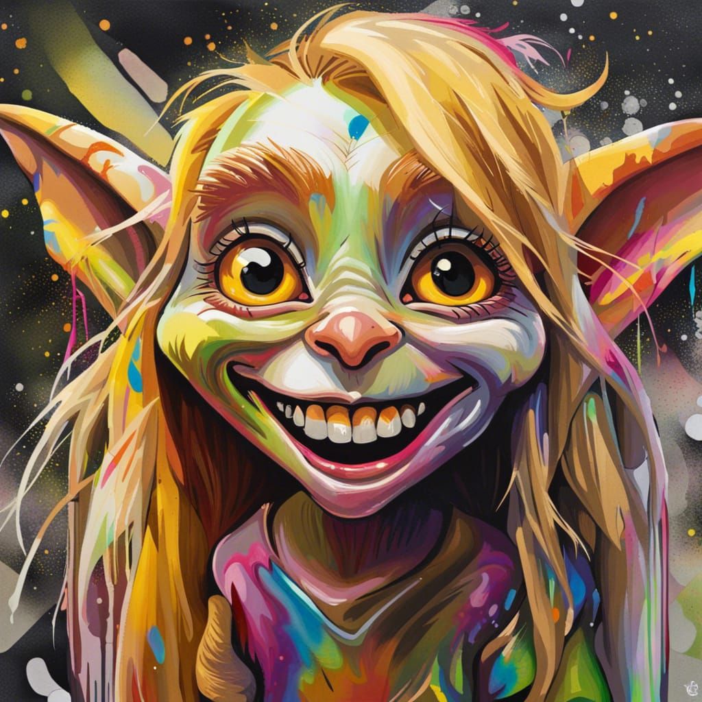 Colorful Goblin Girl Portrait in Graffiti Art Style